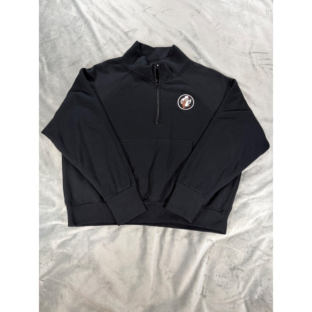 Buc-ee's Women's Black Quarter Zip Pullover Drop Shoulder Sweatshirt Sz Medium